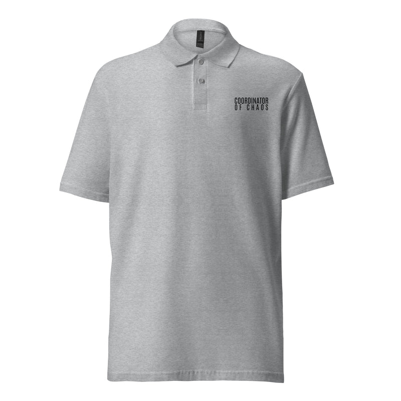 Coordinator of Chaos embroidered polo shirt in Sport Grey, front view