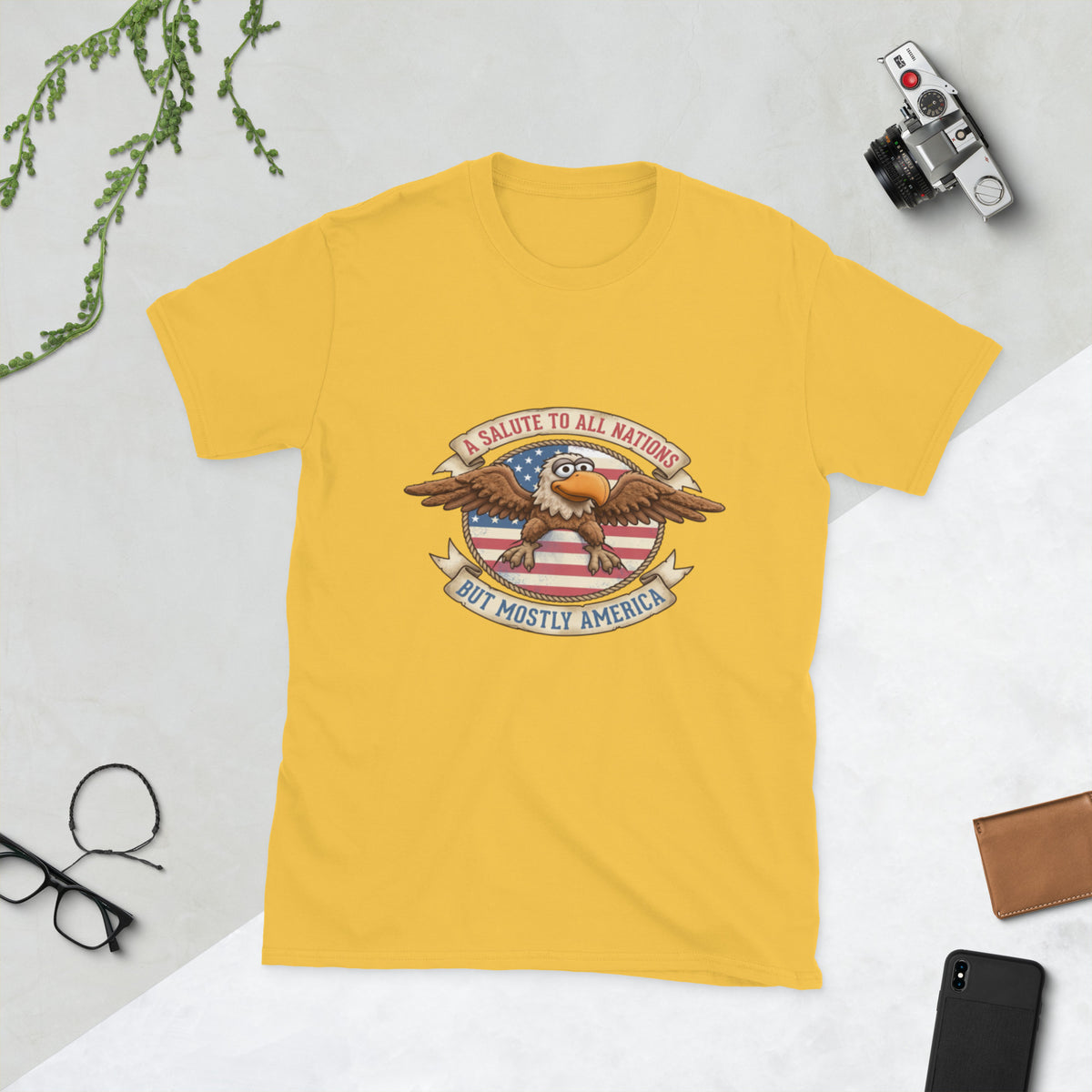 A Salute to All Nations vintage eagle fan t-shirt in Daisy, front view