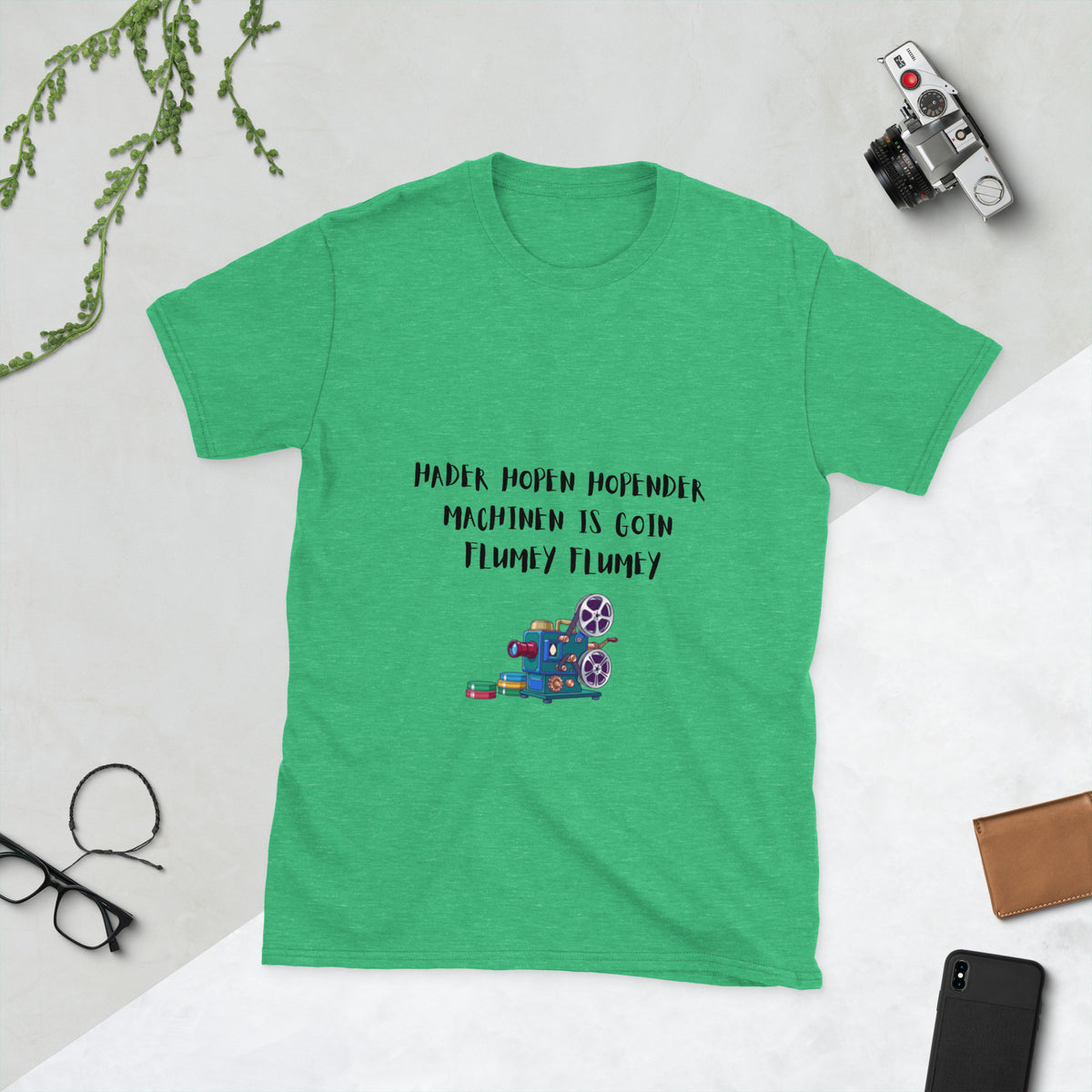 Projectionist Booth retro Muppet Vision tribute t-shirt in Heather Irish Green, front view