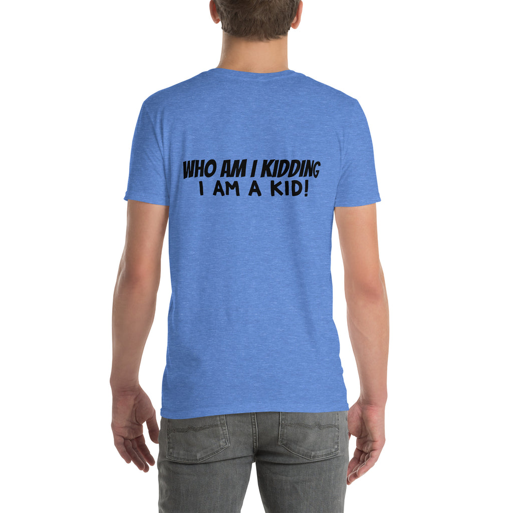 Disney NOT Just for Kids t-shirt in Heather Royal, back view reading “Who am I kidding, I AM a kid!”