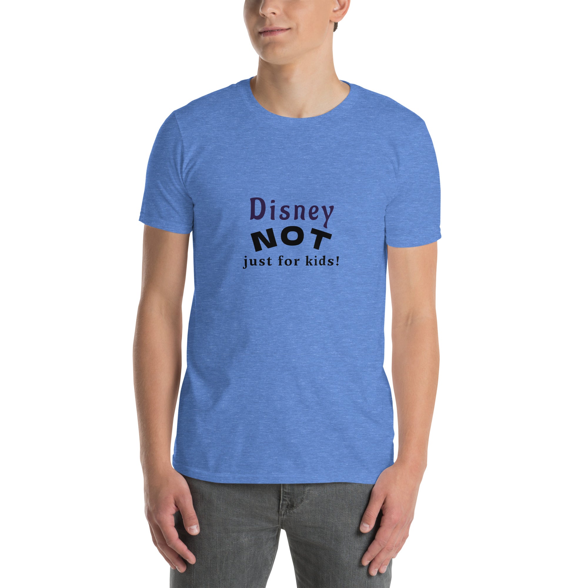 Disney NOT Just for Kids t-shirt in Heather Royal, front view reading “Disney NOT Just for Kids!”