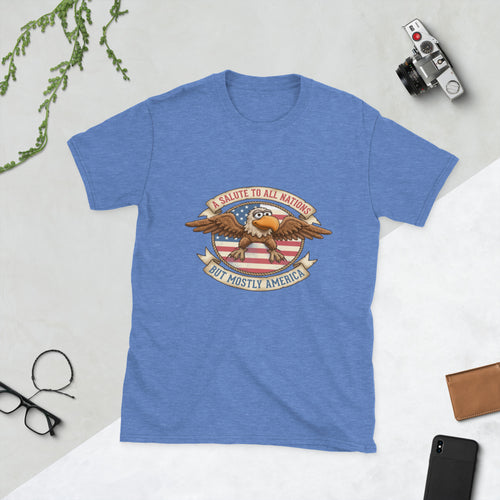 A Salute to All Nations vintage eagle fan t-shirt in Heather Royal, front view