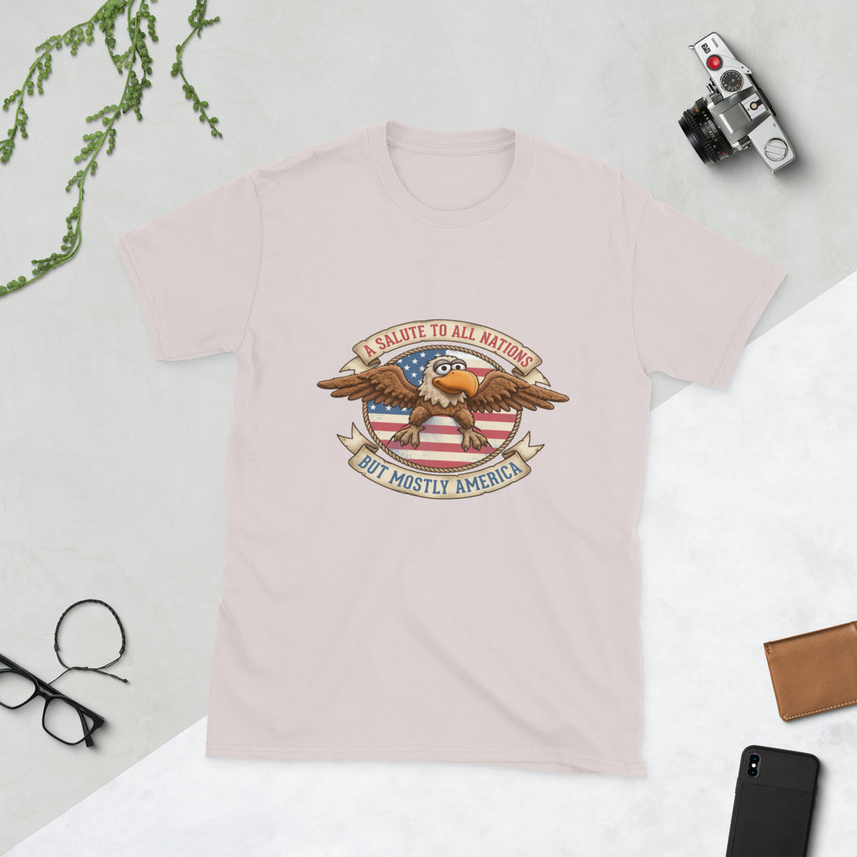 A Salute to All Nations vintage eagle fan t-shirt in Ice Grey, front view