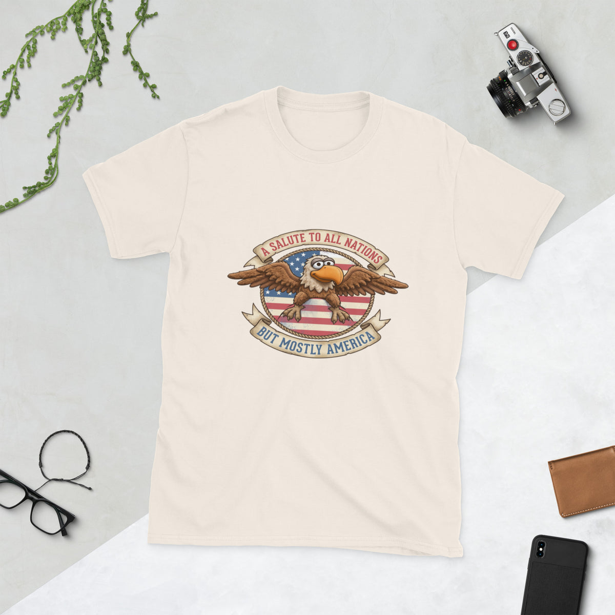 A Salute to All Nations vintage eagle fan t-shirt in Natural, front view