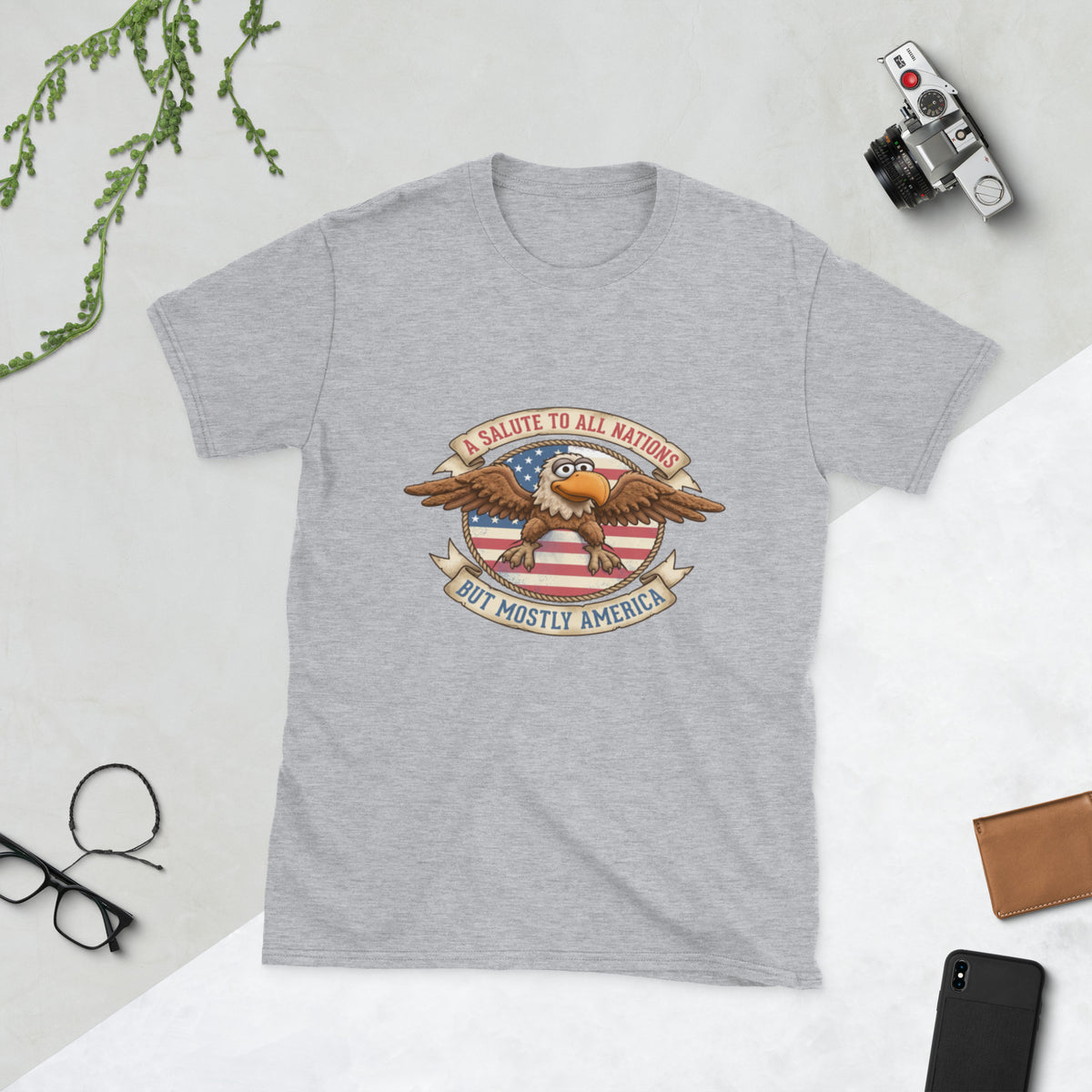 A Salute to All Nations vintage eagle fan t-shirt in Sport Grey, front view