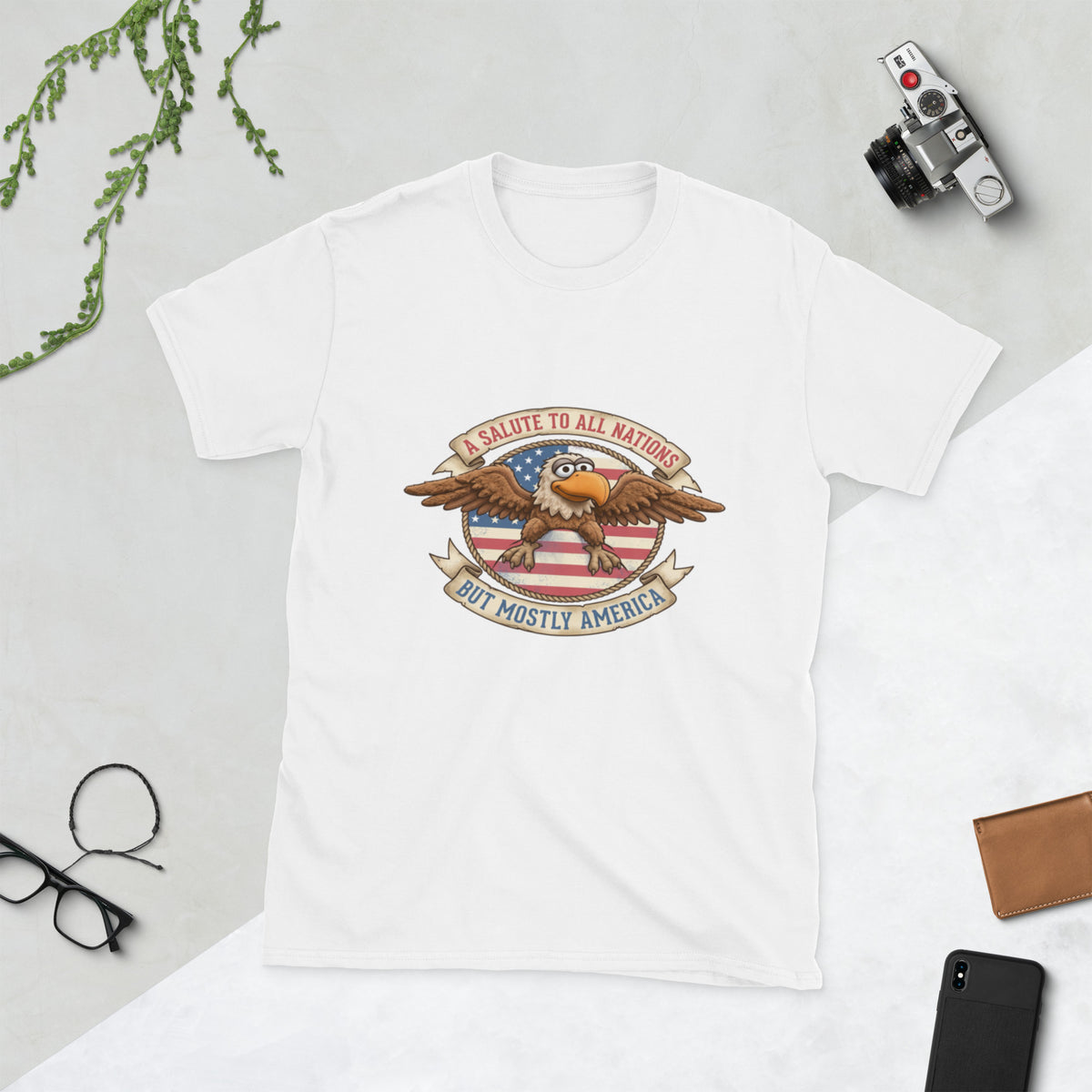 A Salute to All Nations vintage eagle fan t-shirt in White, front view